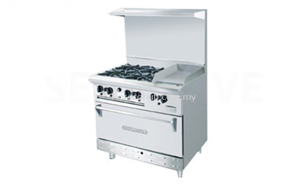 STAINLESS STEEL COMBINATION OPEN BURNER GRIDDLE WITH OVEN ( OB4GG1BWOH)