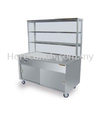 TEA COUNTER WITH 2 TIER GLASS OVERSHELF & 1 SINK- RIGHT WITH DRAWER