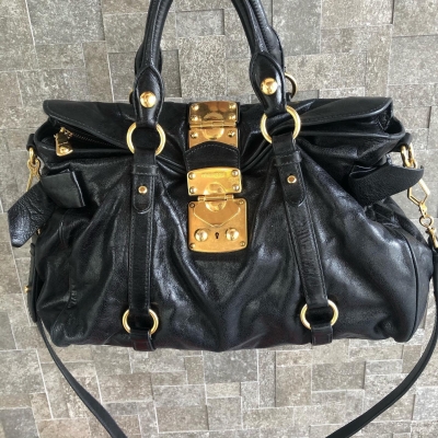 Miu Miu Classic Black Bow Bag with Long Strap