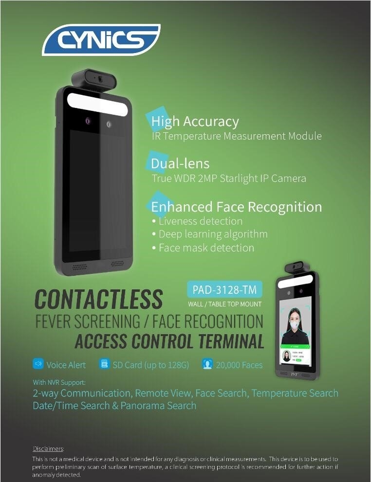 Cynics Contactless Fever Screening / Face Recognition Access Control Terminal