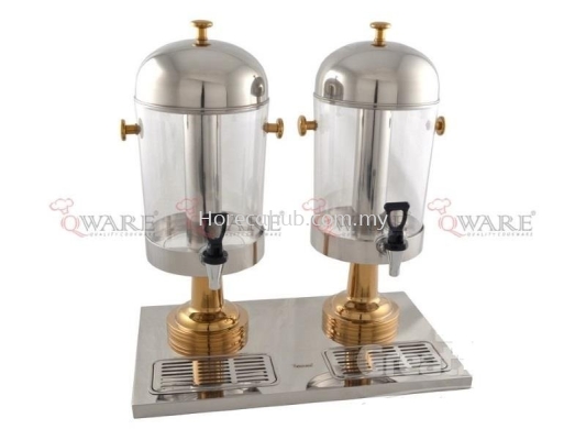 DOUBLE STAINLESS STEEL JUICE DISPENSER WITH GOLD PLATED LEG AND KNOB