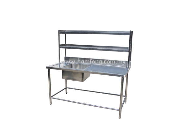 Single Bowl Sink Table C/W 2 Tier Overshelf