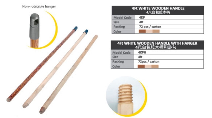 (4KP) 4Ft White Wooden Handles