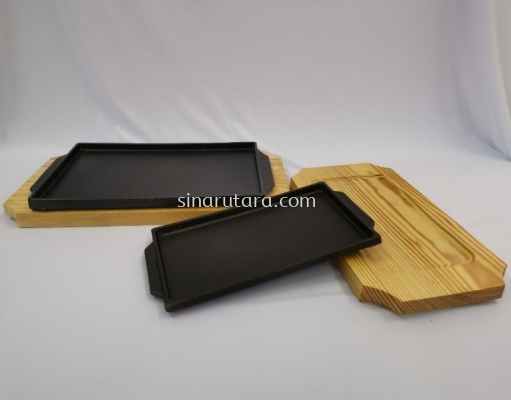 FHF-SMHFL 17.6*11*1.3cm Rect Iron Plate with Wooder Tray