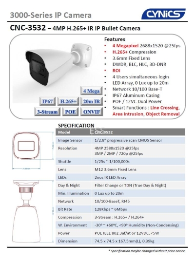 Cynics 4MP IP Bullet Camera CNC-3532