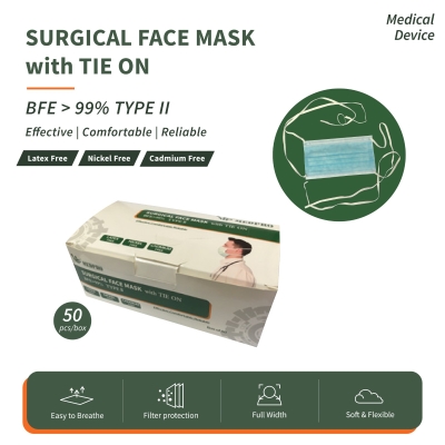 Surgical Face 3 ply Mask With Tie On (Light Blue Color) 