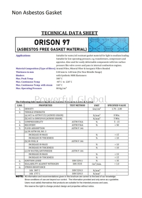 Non Asbestos Gasket ORISON 97 MSDS