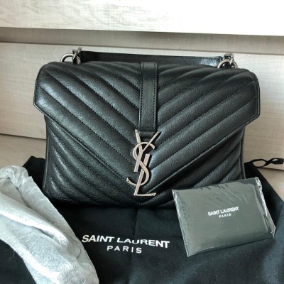 YSL College Medium Black SHW Crossbody/Top Handle Bag