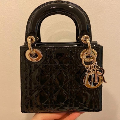 (SOLD) Lady Dior Mini Black Patent Leather GHW