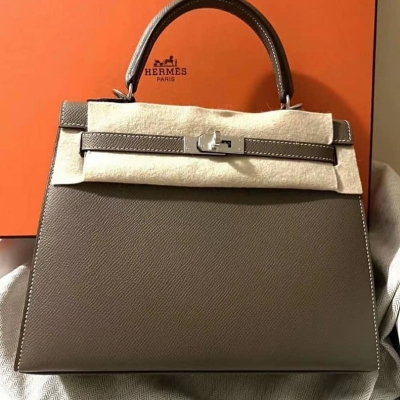 Brand New Hermes Kelly 25 Etoupe Epsom Sellier PHW