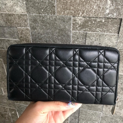 Dior Black Lambskin Long Zippy Wallet SHW