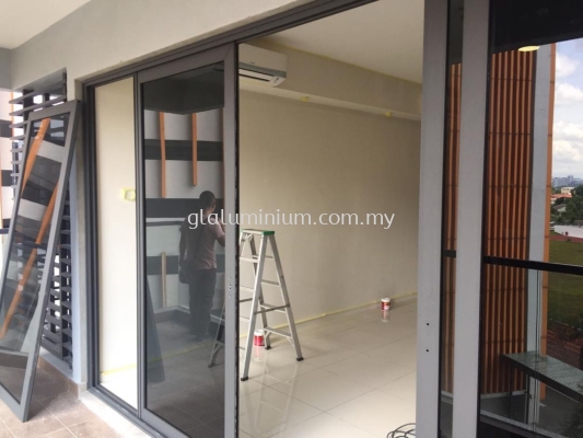 heavy duty sliding doors powder coated ( grey) with glass ( dark) 