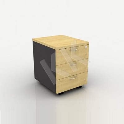 Maple & Dark Grey Office 3 Drawer Mobile Pedestal 