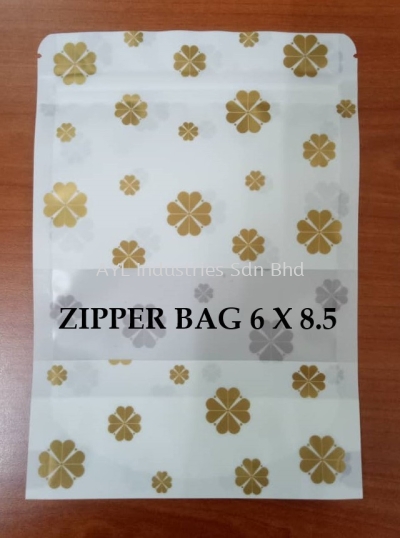 KRAFT ZIPPER PAPER BAG (WHITE & GOLD) (6X8.5)