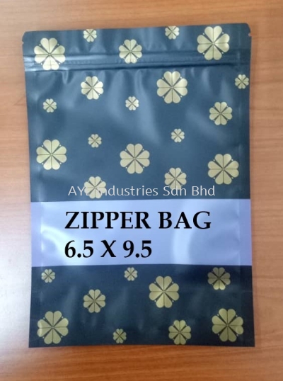 KRAFT ZIPPER PAPER BAG (BLACK & GOLD) (6.5X9.5)