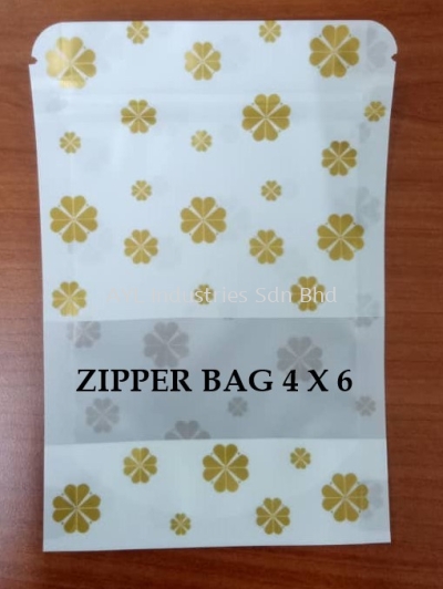 KRAFT ZIPPER PAPER BAG (WHITE & GOLD) (4X6)