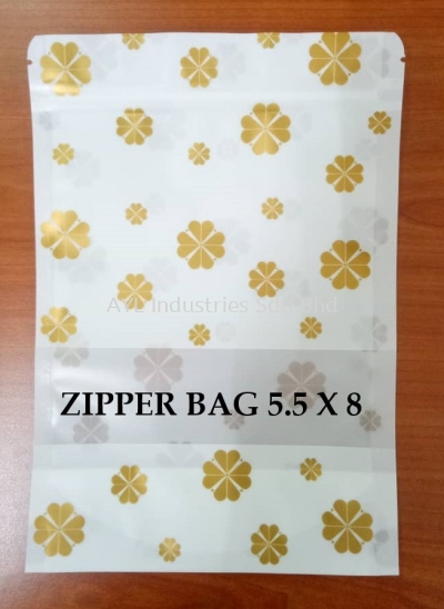 KRAFT ZIPPER PAPER BAG (WHITE & GOLD) (5.5X8)