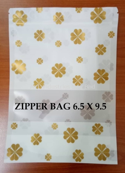 KRAFT ZIPPER PAPER BAG (WHITE & GOLD) (6.5X9.5)