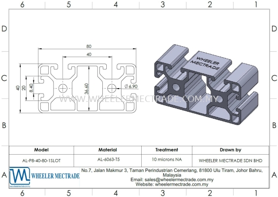 Aluminium Profile 40 x 80 (1 Slot)