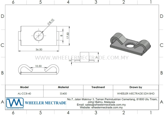 C Connector for Aluminium Profile P8 Series, AL-CC8-40