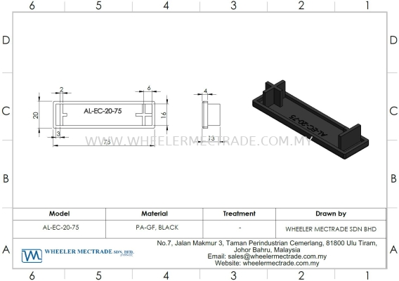 End Cap for Alu Profile 20 x 75, AL-EC-20-75