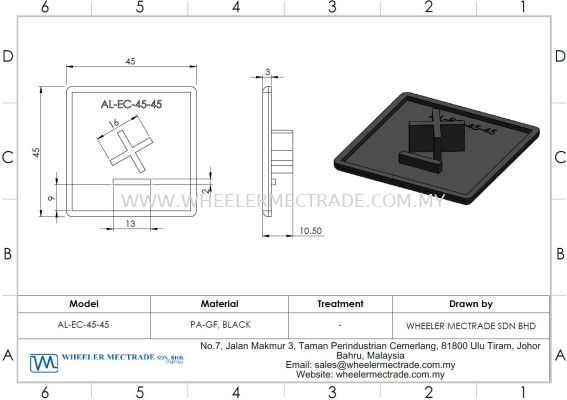 End Cap for Alu Profile 45 x 45, AL-EC-45-45