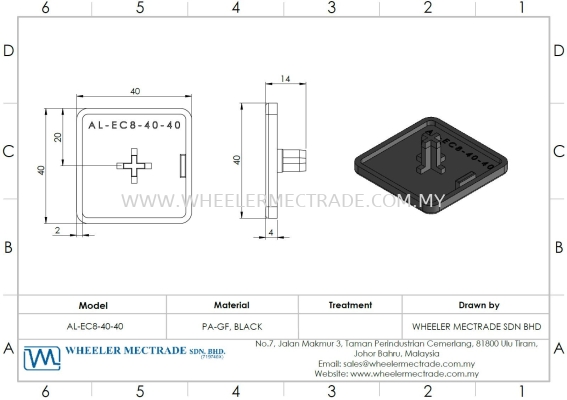 End Cap for Alu Profile 40 x 40, AL-EC8-40-40