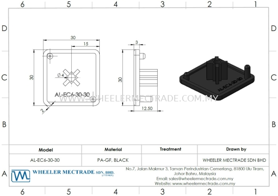 End Cap for Alu 30 x 30, AL-EC6-30-30