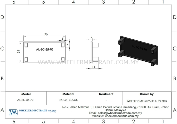 End Cap for Alu Profile 35 x 70, AL-EC-35-70