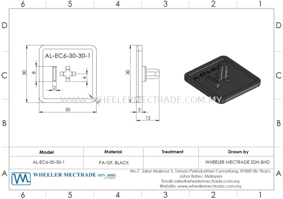 End Cap for Alu Profile 30 x 30, AL-EC6-30-30-1