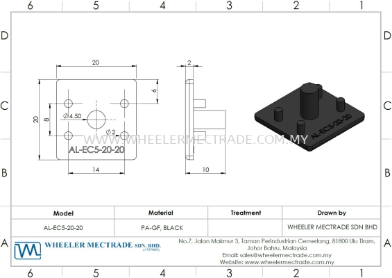 End Cap for Alu Profile 20 x 20, AL-EC5-20-20