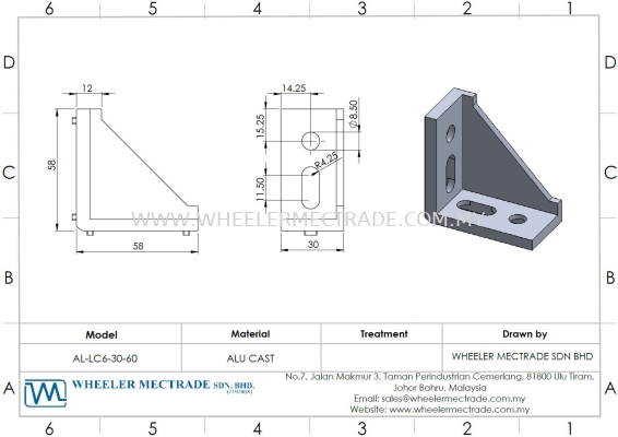 L Bracket for Alu Profile 30 x 60, AL-LC6-30-60