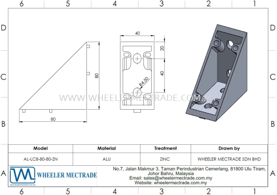 Zinc L Bracket 80 x 80, AL-LC8-80-80-ZN