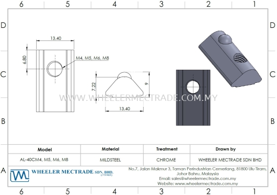 M4, M5, M6, M8 Drop In Nut for Alu Profile P8 Series, AL-40CM4/M5/M6/M8