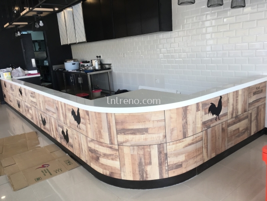 Customize Cashier counter Reception Counter in PJ Selangor Malaysia #plywood #melamine  #veneer #spray paint #laminate #customize #sliding door #glass door #swing door #built in #nyatoh #oak #aluminium door #carcass #panel #fluted panel #drawer #tv hang on panel #partition #box up #counter #cashier #shelves #open shelves