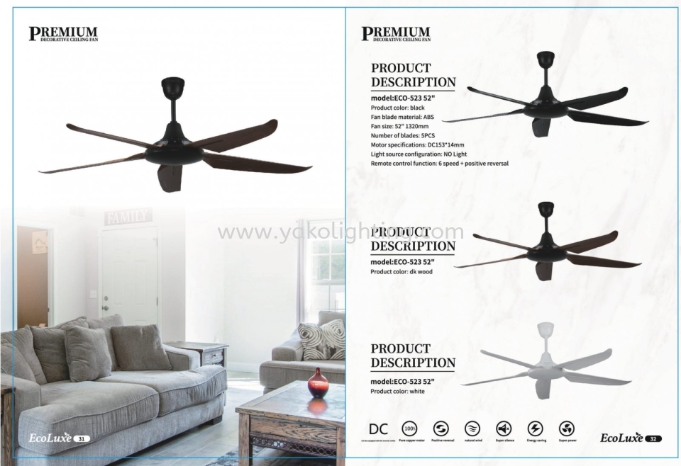 ECO-523 ECOLUX CEILING FAN 