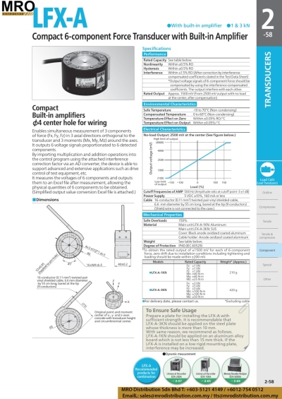 Compact 6-component Force Transducer with Built-in Amplifier LFX-A