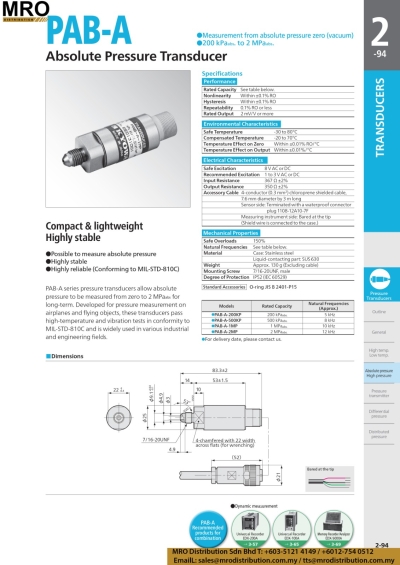 Absolute Pressure Transducer PAB-A