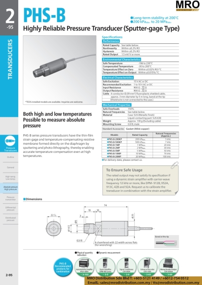 Highly Reliable Pressure Transducer (Sputter-gage Type) PHS-B