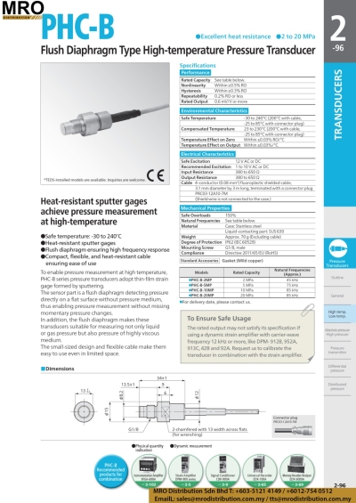 Flush Diaphgram Type High-Temperature Pressure Transducer PHC-B