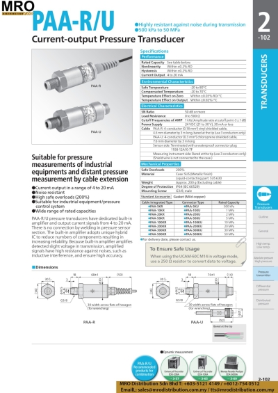 Current-output Pressure Transducer PAV-R/U