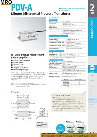 Minute Differentiate Pressure Transducer PDV-A