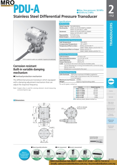 Stainless Steel Differentiate Pressure Transducer PDU-A