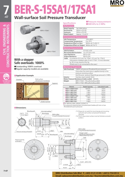 Wall-surface Soil Pressure Transducer BER-S-15SA1/17SA1