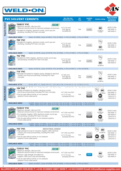 WELD-ON PVC Solvent Cement / PVC Specialty  Solvent Cement