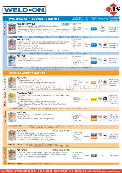 WELD-ON CPVC Solvent Cements / ABS Solvent Cements / Transition & Specialty Solvent Cements