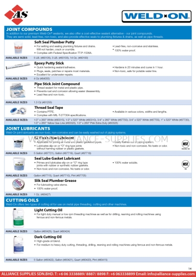 WELD-ON Joint Compounds / Joint Lubricants / Cutting Oils