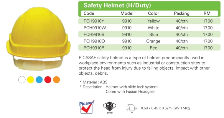 Picasaf 9910 Slide-Lock Helmet - Sirim