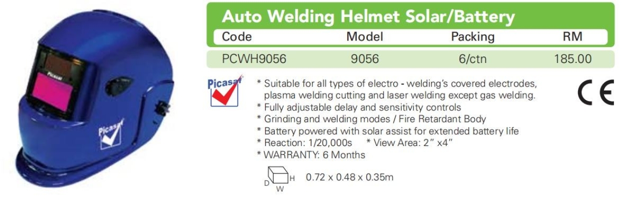 9056 Auto Welding Helmet Solar/Battery