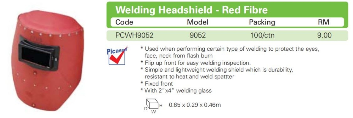 9052 Welding Headshield - Red Fibre